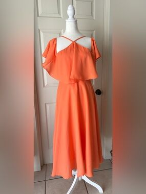 ASOS Coral Orange Cold Shoulder Flutter Sleeve Midi Dress Women's US 8 EU 40